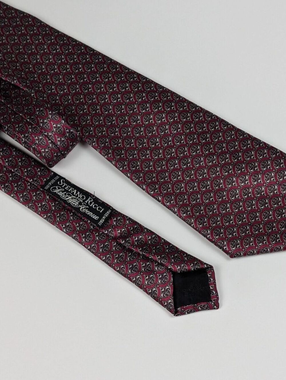Stefano Ricci Saks Fifth Avenue Silk Tie Burgundy Geometric Quiet Luxury Italy